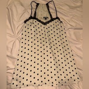 Polka Dot Lace Trim Sleeveless Blouse